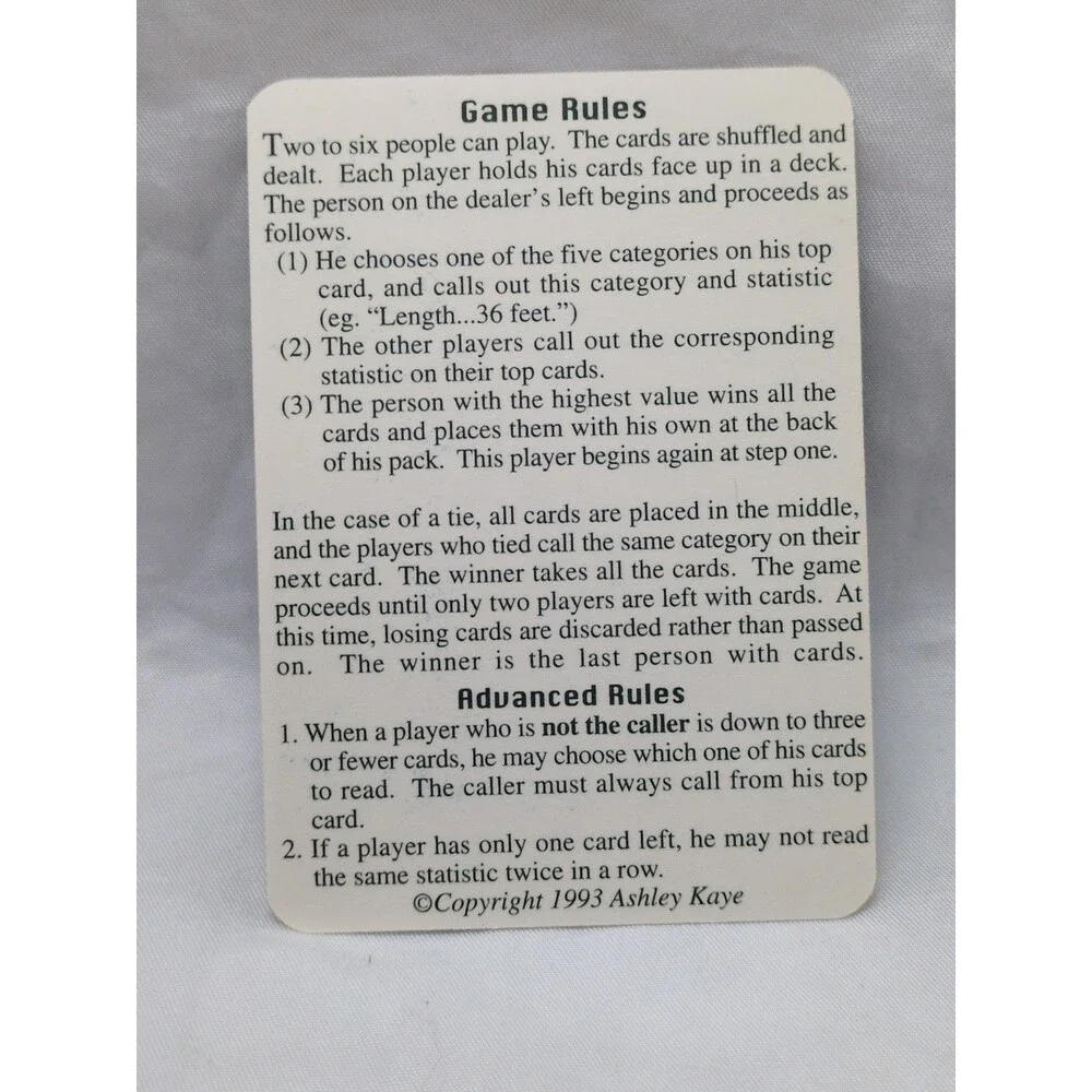 1993 Jurassic Jeopardy A Game Of Stats And Strategy Card Game